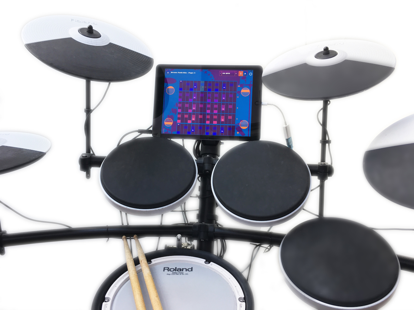 Funktris on an iPad and Roland drum set