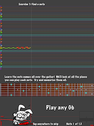 Screenshot of learn the note names in Guitar Rabbit on the iPad