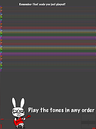 Screenshot of a scale memory quiz in Guitar Rabbit on the iPad